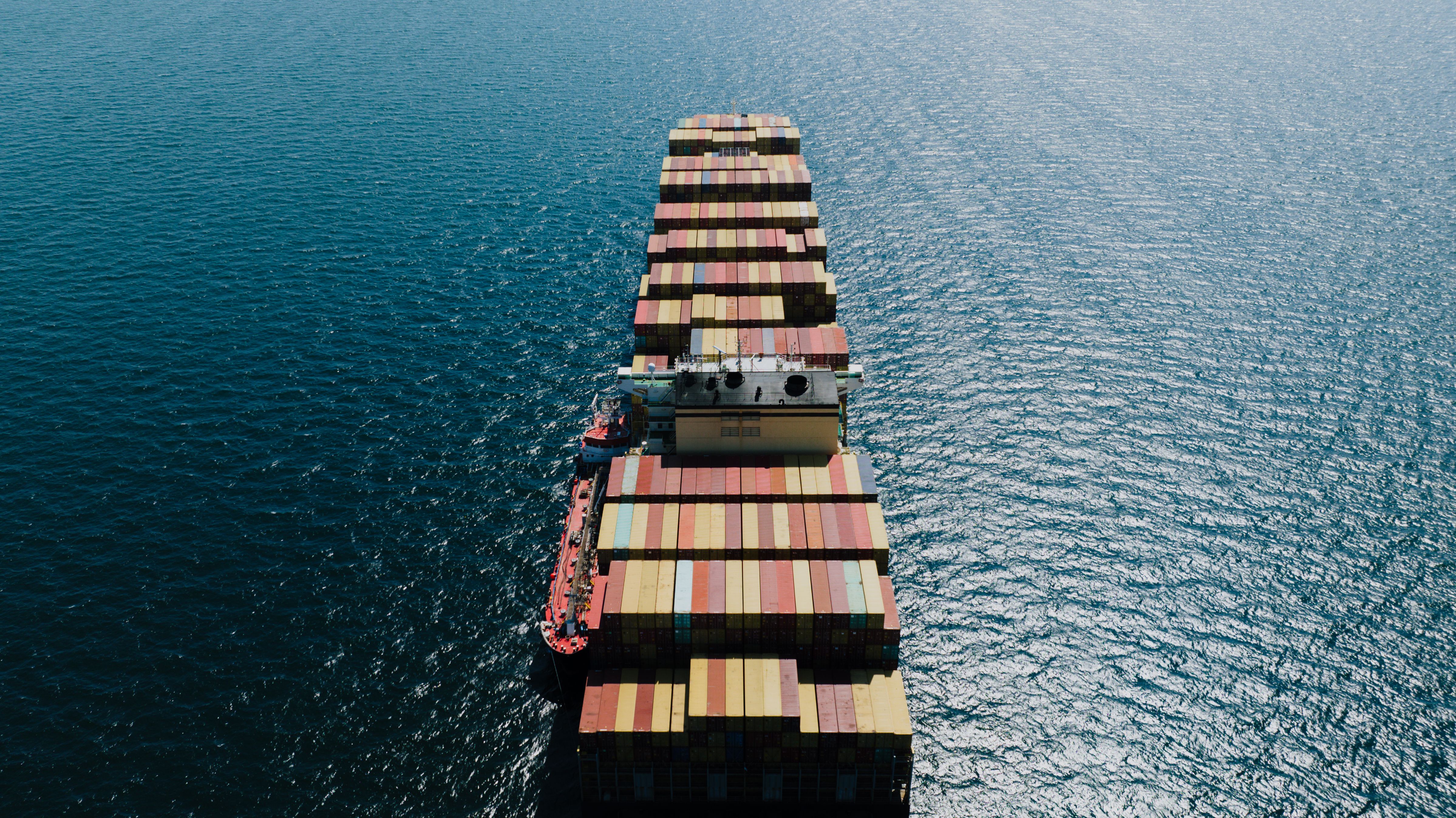 Container ship crossing the open sea